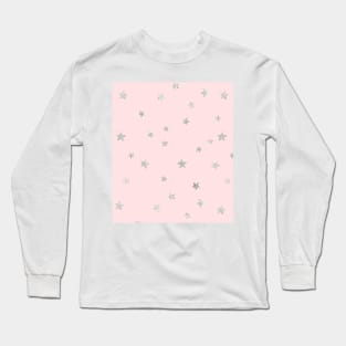 Pretty Y2K Glitter Stars Design in Rose Long Sleeve T-Shirt